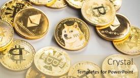  Presentation with cryptocurrency - Presentation theme having golden-dogecoin-coin-cryptocurrency-dogecoin background and a lemonade colored foreground