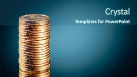  Presentation with blue and gold - PPT theme with coins stack on blue background background and a ocean colored foreground