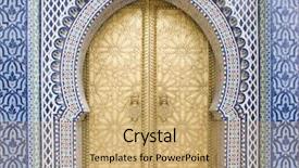  Presentation with fes - Beautiful presentation theme featuring golden door in fes door of royal palace backdrop and a coral colored foreground