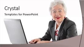  Presentation with how to computer - Presentation design consisting of golden drago - portrait of happy senior woman background and a white colored foreground