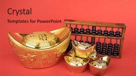  Presentation with mean - Audience pleasing theme consisting of golden dragon - chinese gold ingot and abacus backdrop and a red colored foreground