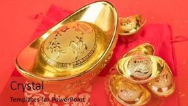  Presentation with chinese calligraphy - Colorful theme enhanced with golden dragon - chinese gold ingot mean symbols backdrop and a red colored foreground