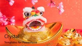  Presentation with traditional dancing - Theme featuring golden dragon - chinese traditional dancing lion background and a gold colored foreground