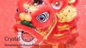  Presentation with traditional dancing - Presentation theme with golden dragon - chinese traditional dancing lion background and a red colored foreground