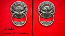  Presentation with chinese dragon - Theme having golden dragon - red door with chinese design background and a crimson colored foreground