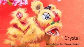  Presentation with traditional dancing - Presentation consisting of golden dragon - traditional chinese dancing lion background and a coral colored foreground
