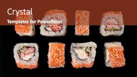  Presentation with cucumber cream - Presentation design enhanced with golden-dragon-sushi-roll background and a tawny brown colored foreground