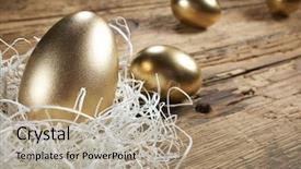  Presentation with easter - Cool new PPT theme with golden easter eggs in nest backdrop and a mint green colored foreground