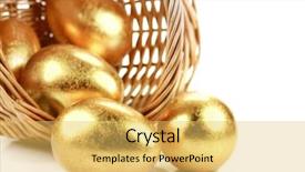  Presentation with eggs egg carton egg box - PPT layouts consisting of golden easter eggs with basket background and a yellow colored foreground