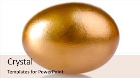  Presentation with egg - PPT layouts with golden egg isolated on white background and a coral colored foreground