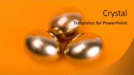  Presentation with successful investment - Theme featuring golden eggs a symbol of making money and successful investment on orange background background and a gold colored foreground
