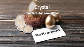  Presentation with retirement planning - Colorful presentation theme enhanced with golden eggs coins and sign backdrop and a violet colored foreground