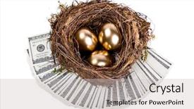  Presentation with successful investment - PPT theme enhanced with golden eggs in the nest background and a light gray colored foreground
