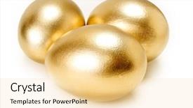  Presentation with golden - Amazing PPT theme having golden eggs isolated on white backdrop and a blonde colored foreground