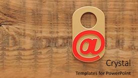  Presentation with wooden christian cross religious concept - Audience pleasing slide deck consisting of golden email sign - symbol e-mail on wooden background backdrop and a coral colored foreground