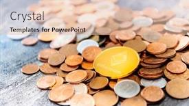  Presentation with cryptocurrency - Beautiful slide set featuring golden ethereum and mound of money digital cryptocurrency concept backdrop and a lemonade colored foreground