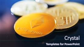  Presentation with cryptocurrency - PPT theme featuring golden ethereum and mound background and a wine colored foreground