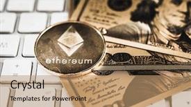  Presentation with cryptocurrency - Amazing PPT layouts having golden ethereum and us dollar backdrop and a coral colored foreground