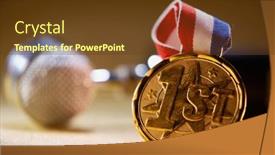  Presentation with medal - Presentation theme enhanced with golden-first-medal-and-microphone background and a tawny brown colored foreground
