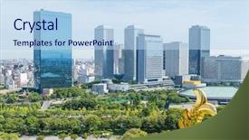  Presentation with mythology gold fish - Theme consisting of golden fish of roof tile background and a light blue colored foreground