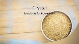  Presentation with ceramic - Colorful PPT theme enhanced with golden flaxseed meal - a ceramic bowl on grunge wood background with a copy space backdrop and a lemonade colored foreground