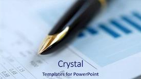  Presentation with fountain pen - Audience pleasing PPT theme consisting of golden fountain pen on financial backdrop and a sky blue colored foreground