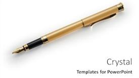  Presentation with fountain pen - Colorful presentation enhanced with golden-fountain-pen-on-white backdrop and a white colored foreground