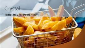  Presentation with french fries - Cool new slide deck with golden-french-fries-potatoes-ready backdrop and a light blue colored foreground