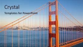  Presentation with san francisco chinatown - Presentation theme enhanced with golden gate bridge at sunset background and a light blue colored foreground