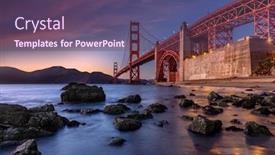  Presentation with bridge - Theme having golden-gate-bridge-during-sunset background and a violet colored foreground