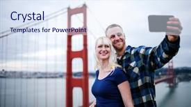  Presentation with romantic birthday couple celebrate - Presentation design consisting of golden gate bridge with film background and a sky blue colored foreground