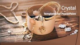  Presentation with jewelry - Amazing PPT layouts having golden gem - collection of bijouterie in jewelry backdrop and a coral colored foreground