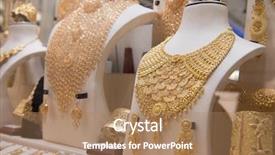  Presentation with jewelry gold - Slide deck with golden gem - fashion jewelry from yellow background and a coral colored foreground