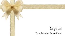  Presentation with gift ribbon - Cool new PPT theme with golden gift bow ribbon isolated backdrop and a white colored foreground