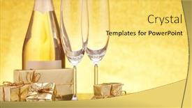  Presentation with champagne gold - Presentation theme consisting of golden-gift-boxes-champagne-bottle background and a yellow colored foreground