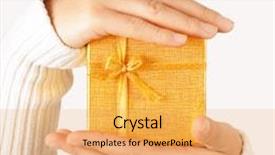 Presentation with golden christmas - Slide deck featuring gift in women's hand background and a yellow colored foreground