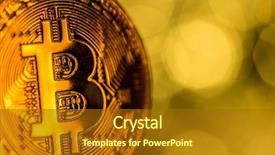  Presentation with abstract gold - Slides enhanced with golden globe - bitcoin gold coin with defocused background and a tawny brown colored foreground