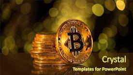  Presentation with abstract gold - PPT layouts enhanced with golden globe - bitcoin gold coin with defocused background and a tawny brown colored foreground