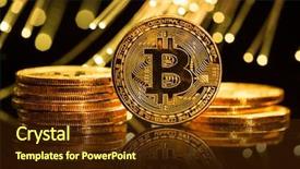  Presentation with abstract gold - PPT layouts featuring golden globe - bitcoin gold coins with defocused background and a tawny brown colored foreground