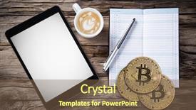  Presentation with gold coins and jewelry - Theme having golden globe - bitcoin gold coins with empty background and a tawny brown colored foreground