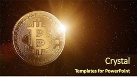  Presentation with earth rising sun illustration - Beautiful presentation theme featuring golden globe - bitcoin with rising sun behind backdrop and a wine colored foreground