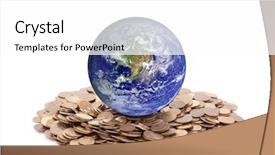  Presentation with world globe earth - PPT layouts featuring golden globe - world standing on money earth background and a white colored foreground