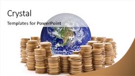  Presentation with world globe earth - Presentation design consisting of golden globe - world standing on money earth background and a white colored foreground