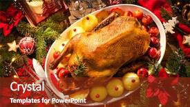  Presentation with festive - PPT theme having golden goose - christmas roast duck served background and a  colored foreground