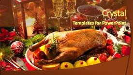  Presentation with christmas ribbon festive - Presentation design featuring golden goose - christmas roast duck served background and a  colored foreground