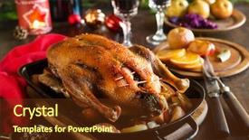  Presentation with retirement roast on presenation - Cool new slide deck with golden goose - roast christmas duck with thyme backdrop and a tawny brown colored foreground