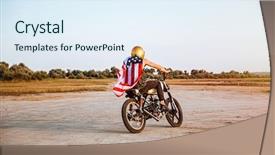  Presentation with american flag - Theme featuring golden helmet and american flag background and a sky blue colored foreground