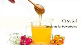  Presentation with wooden stick - PPT layouts enhanced with golden honey and wooden stick against white background background and a blonde colored foreground