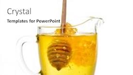  Presentation with wooden stick - Presentation theme consisting of golden honey and wooden stick in the glass against white background background and a white colored foreground