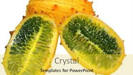  Presentation with melon - Slide deck having golden-horned-kiwano-melon-isolated background and a yellow colored foreground
